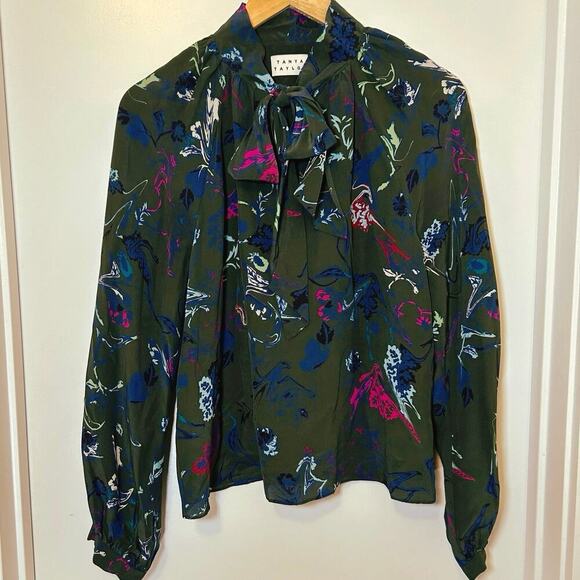 Tanya Taylor Long Sleeve Floral Blouse Tie neck SZ 6 - Picture 6 of 12